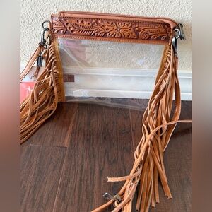 BUNDLE 2 items! Clear Fringe Crossbody Bag in Tan + wallet crossbody